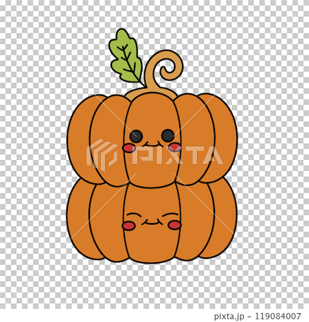 A cartoon pumpkin with a leaf on top A cartoon pumpkin with a leaf on top 119084007