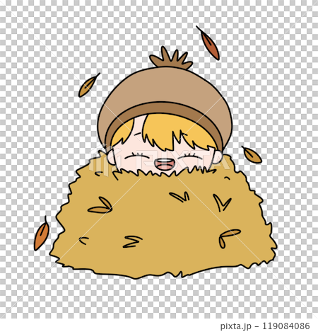 A cartoon character is sleeping in a pile of leaves A cartoon character is sleeping in a pile of leaves 119084086