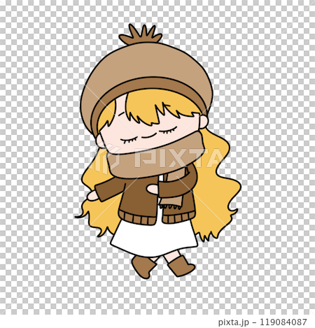 A girl is wearing a brown hat and a scarf and is sleeping A girl is wearing a brown hat and a scarf and is sleeping 119084087