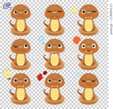 茶色の蛇のキャラクター　表情1 119084113