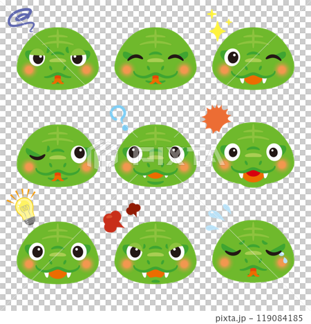 緑色の蛇のキャラクター　表情　顔のみ1 119084185