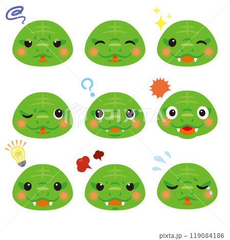 緑色の蛇のキャラクター　表情　顔のみ2 119084186
