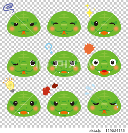 緑色の蛇のキャラクター　表情　顔のみ2 119084186