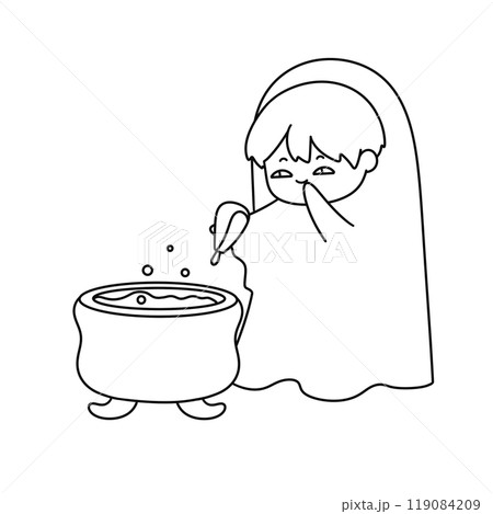 A child is drawing in a pot of water A child is drawing in a pot of water 119084209