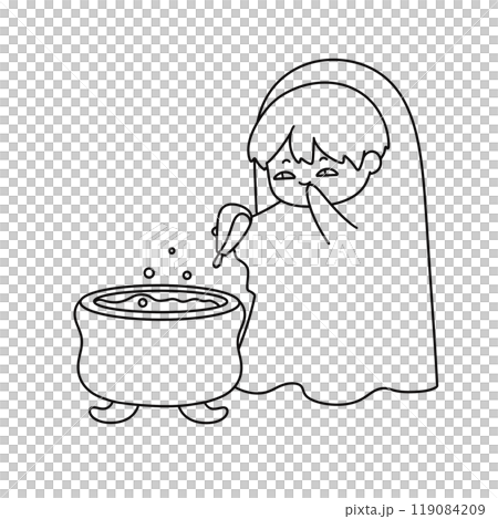 A child is drawing in a pot of water A child is drawing in a pot of water 119084209