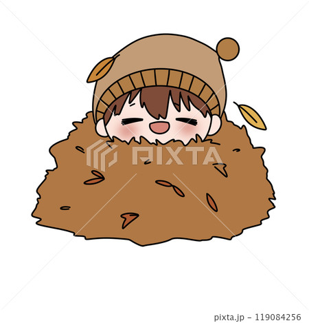 A cartoon character is sleeping in a pile of leaves 119084256