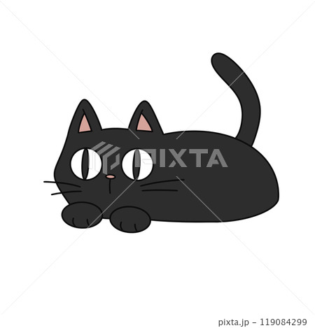 A cartoon cat is laying on its back with its eyes open 119084299