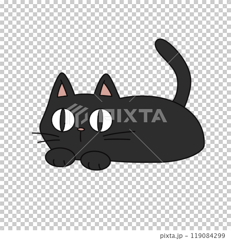 A cartoon cat is laying on its back with its eyes open 119084299