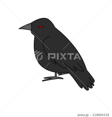 A black bird with red eyes sits on a white background A black bird with red eyes sits on a white background 119084310