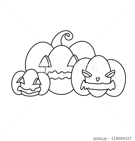A group of pumpkins with scary faces 119084327