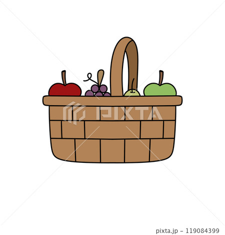 A basket of fruit including apples and grapes A basket of fruit including apples and grapes 119084399
