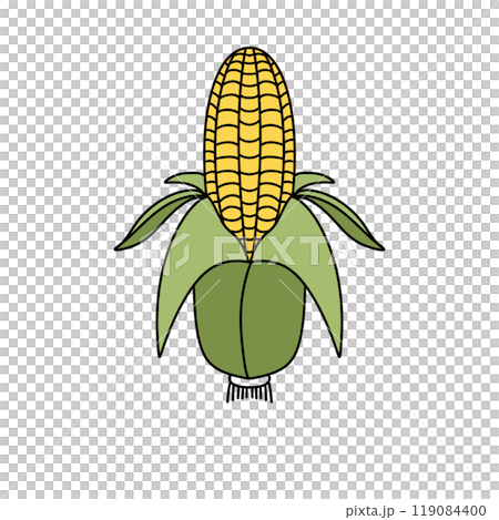A cartoon drawing of a corn stalk with a green leaf 119084400