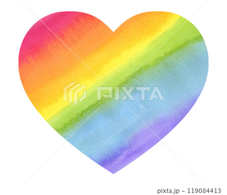 水彩で描いた虹色のハート LGBTカラー 多様性のイラスト素材