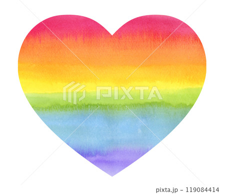 水彩で描いた虹色のハート　LGBTカラー　多様性 119084414