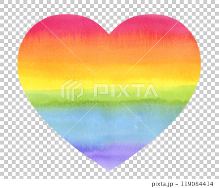 水彩で描いた虹色のハート　LGBTカラー　多様性 119084414