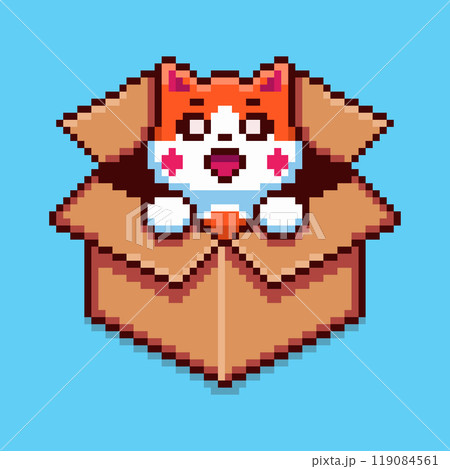 Pixel art Cute Cat in a Box game asset design 119084561