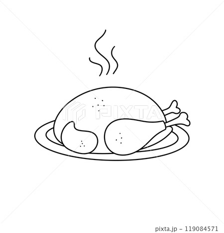 A drawing of a roasted chicken with steam coming out of it A drawing of a roasted chicken with steam coming out of it 119084571