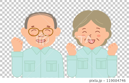 Senior staff in work clothes smiling and posing with fist (upper body) 119084746