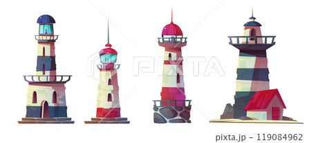 Vintage lighthouse with navigation lantern. Vintage lighthouse with navigation lantern. 119084962