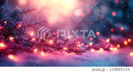 An elegant garland of Christmas lights glows in pastel colors. An elegant garland of Christmas lights glows in pastel colors. 119085154
