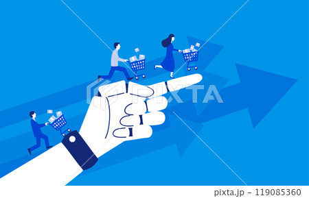 AIドリブンのショッピングと消費者行動を表すECサイト向けベクターイラスト 119085360