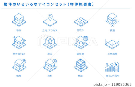 物件のいろいろなアイコンセット(物件概要書)のアイコンセット、ベクター素材 物件のいろいろなアイコンセット(物件概要書)のアイコンセット、ベクター素材 119085363