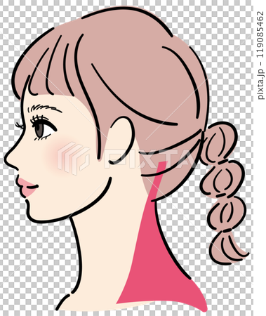 Profile of a young woman - Trapezius muscle Profile of a young woman - Trapezius muscle 119085462