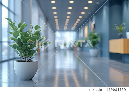 Large plant on white pot in empty modern room office 119085550