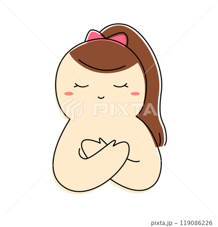 Hug yourself cartoon. Love yourself concept for mental health, sadness and depression 119086226
