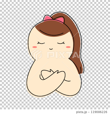 Hug yourself cartoon. Love yourself concept for mental health, sadness and depression 119086226
