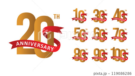 Set of anniversary design gold ribbon number 119086286