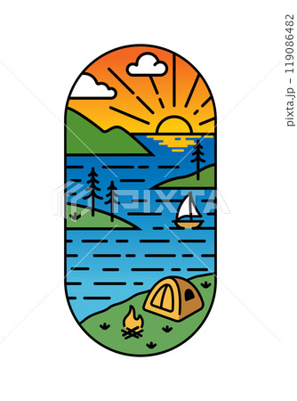 beautiful beach views line art illustration beautiful beach views line art illustration 119086482