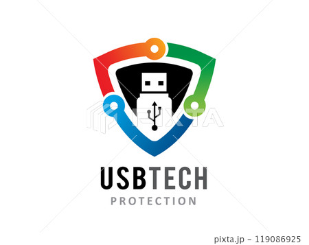 USB and Shield technology logo symbol or icon template USB and Shield technology logo symbol or icon template 119086925