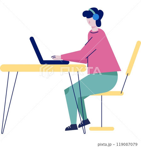 Man work on laptop vector freelance job icon 119087079