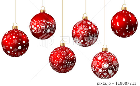 Red   Christmas  ball  with pattern  isolated on white background. 119087213
