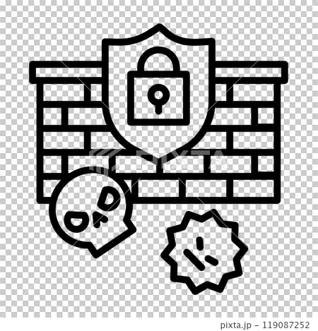 An icon showing a sturdy wall preventing unauthorized intrusion into a network. An icon showing a sturdy wall preventing unauthorized intrusion into a network. 119087252