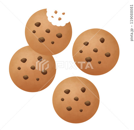 一枚齧られたチョコチップクッキーのイラストのイラスト素材