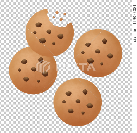 一枚齧られたチョコチップクッキーのイラスト 一枚齧られたチョコチップクッキーのイラスト 119088081