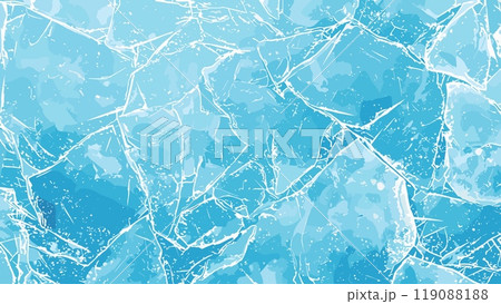 Freezy ice surface horizontal background. Natural ice with cracks and scratches. Frosty frozen water close up. Winter cold weather card banner poster design. Light blue colors. Cartoon style vector 119088188
