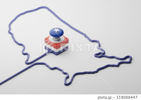 Isometric 3d rendering Emergency Button (USA) America flag with country map pattern made from cable, crisis conflict war concept design illustration isolated on white background with copy space 119088447