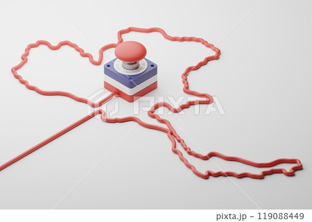 Isometric 3d rendering Emergency Button Thailand flag with country map pattern made from cable, crisis conflict war concept design illustration isolated on white background with copy space 119088449