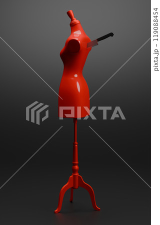 3d rendering Red Mannequin stab by knife, criminal concept design illustration isolated on black background with copy space 119088454