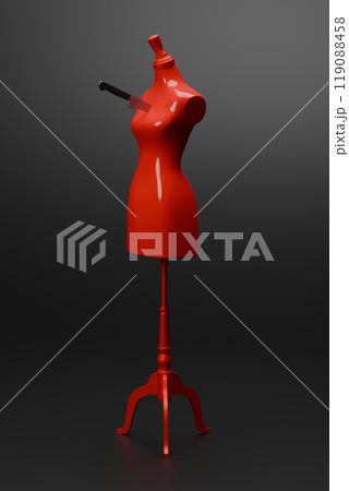 3d rendering Red Mannequin stab by knife, criminal concept design illustration isolated on black background with copy space 119088458