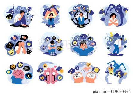 Psychological health. People with mental problems depression recent vector conceptual illustrations set 119089464