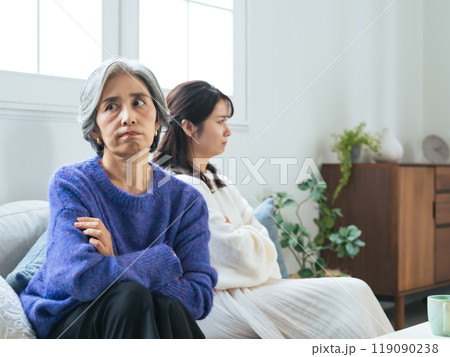 喧嘩する年配の母親と若い娘 119090238