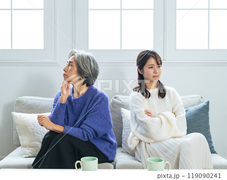 喧嘩する年配の母親と若い娘 喧嘩する年配の母親と若い娘 119090241