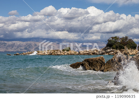 Rocky part of the coast of Ionian sea, Corfu, Greece Rocky part of the coast of Ionian sea, Corfu, Greece 119090635