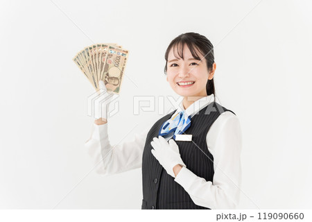 お金を持つ女性 制服 白手袋 お金を持つ女性 制服 白手袋 119090660