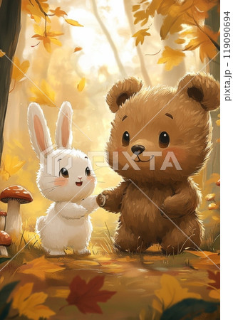 森の中のかわいいクマとウサギ 119090694