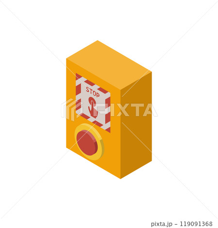 駅のホームにある非常停止ボタンのイラスト、アイソメトリックな素材。左面法。 119091368